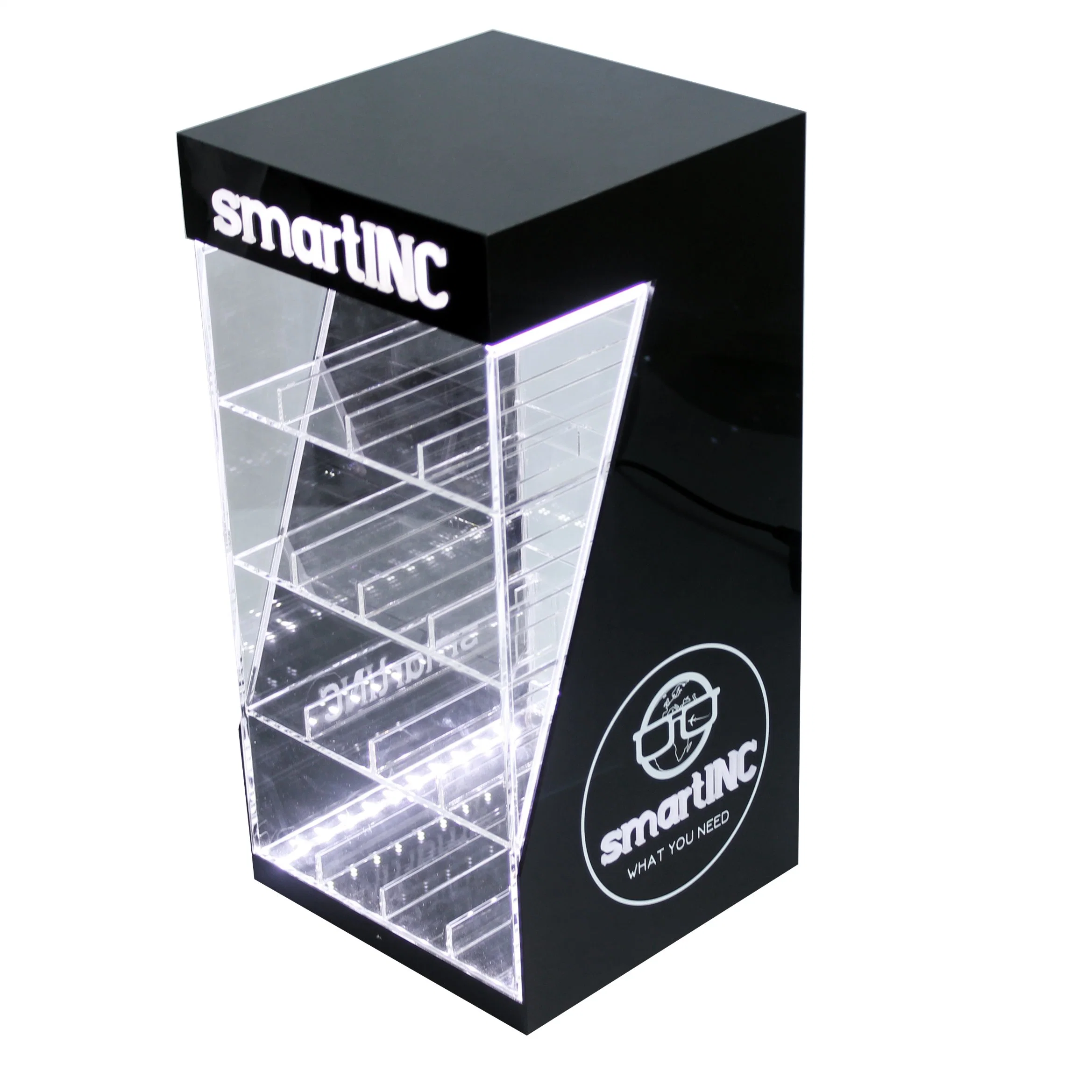 Auto Feed Products Spring Loaded Tobacco Retail Store Smoke Shop Display Case RGB Acrylic Cigarette Rack Display with LED Lights