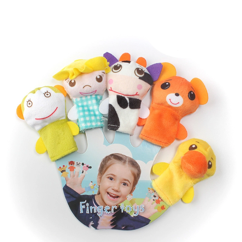 2022 Promotion Wholesale/Supplier Play Baby Plush Toy 5PCS in 1set Bear Cow Finger Puppet