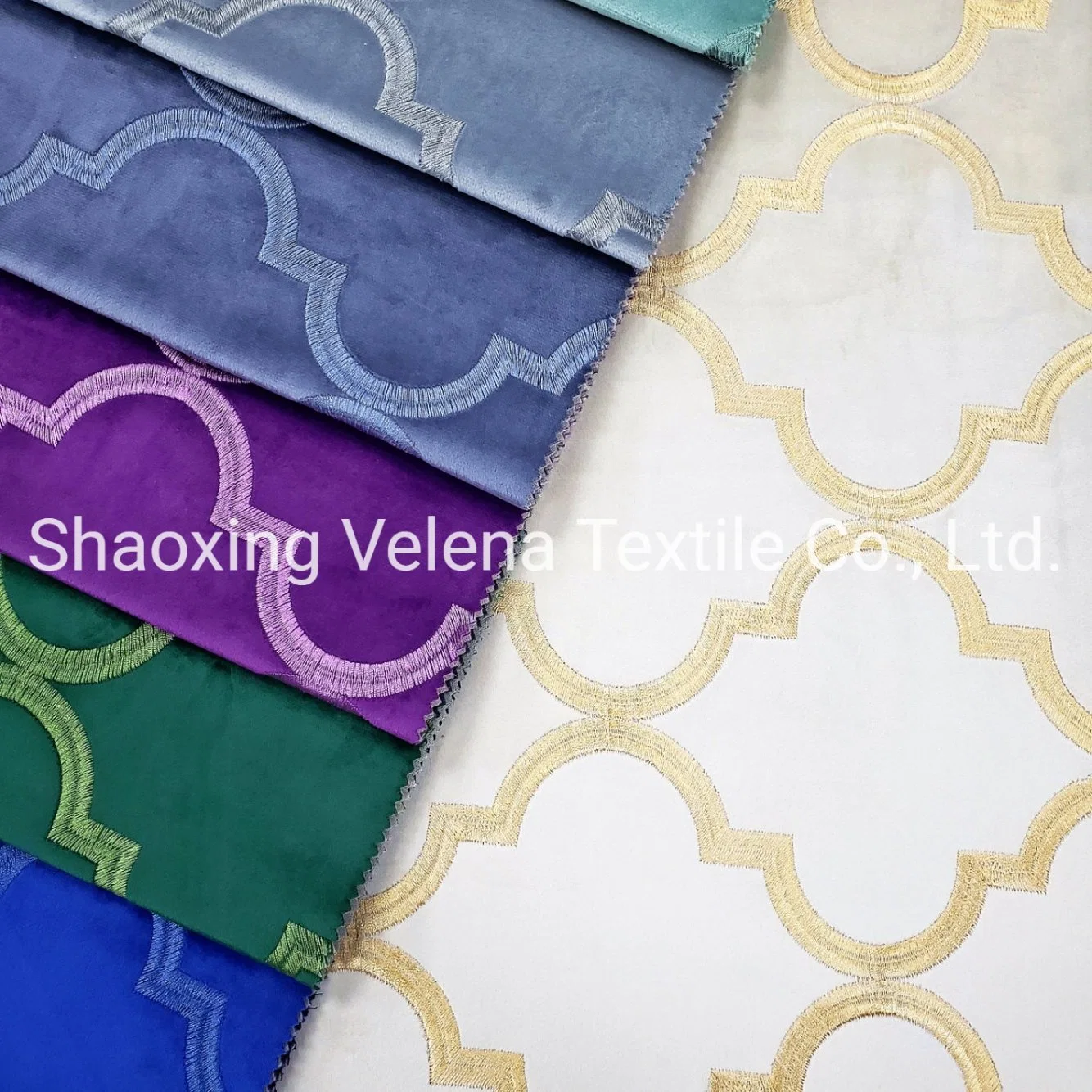 High Quality Polyester Knitting Velvet with Embroidery Garment Fabric Upholstery for Furniture Sofa Fabric