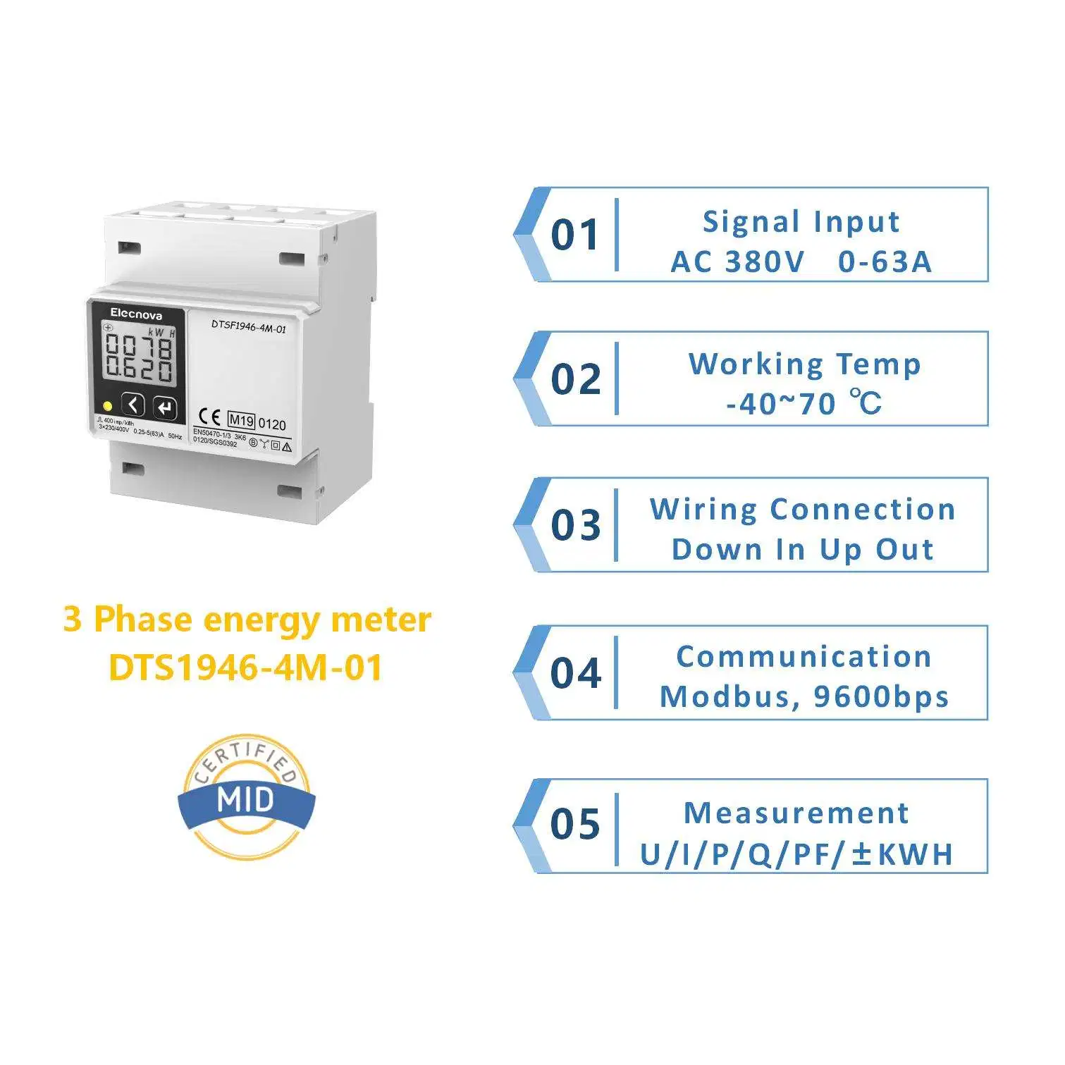 Electricity Meter Three Phase DIN-Rail Kwh Energy Meter for Measuring Kwh