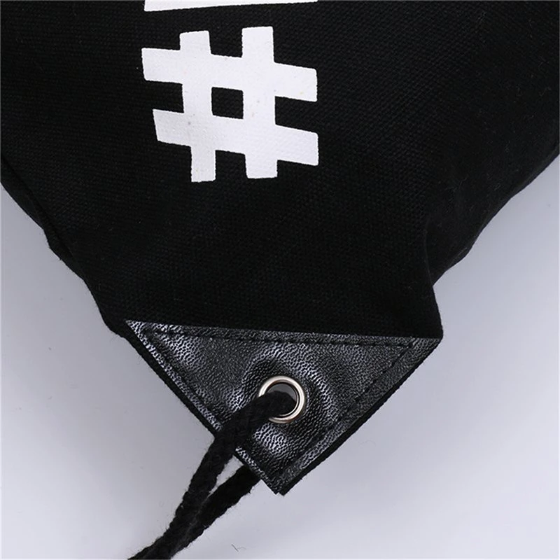 Customzied Logo Fashion Organic Black Eco-Friendly Durable Fabric Shopping Draw String Gift Travel Knapsack Outdoor Sports Canvas Cotton Drawstring Backpack Bag