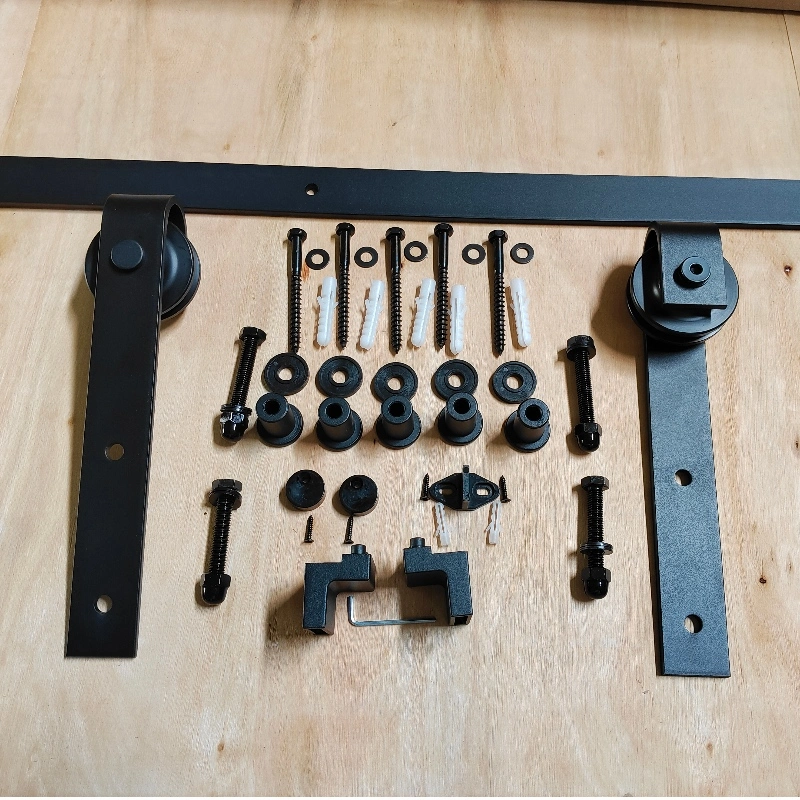 6ft Kit de hardware de puerta deslizante resistente de barna de altas prestaciones J gancho de forma para puerta única, acero al carbono negro