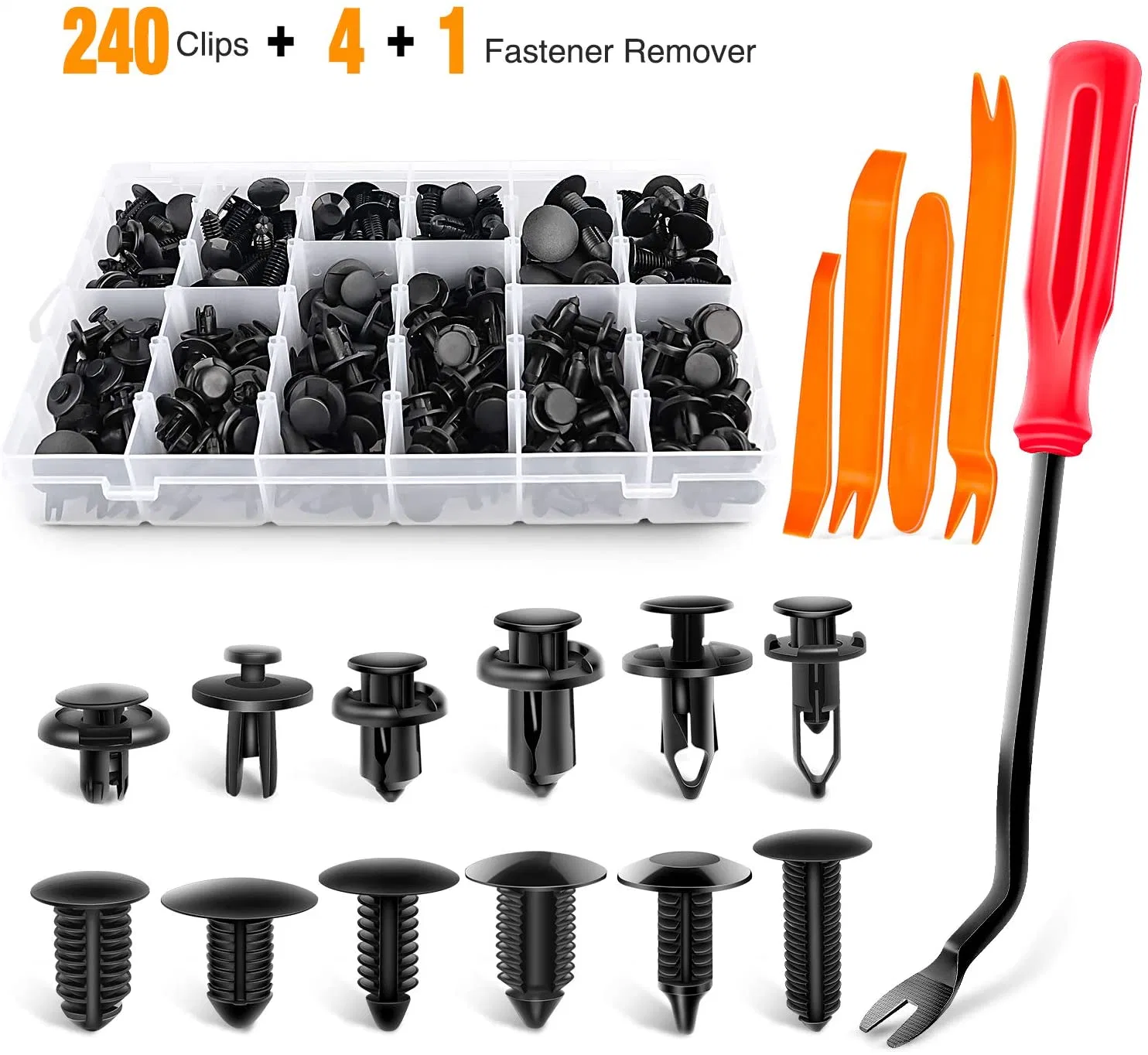 240PCS Bumper Retainer Clips Car Plastic Rivets Fasteners Push Retainer Kit Most Popular Sizes Auto Push Pin Rivets Set