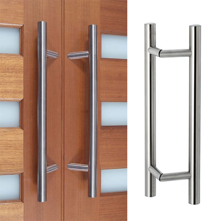 D Shape Inline Round T Bar Door Handles Stainless Steel Offset Glass Door Pull Handles