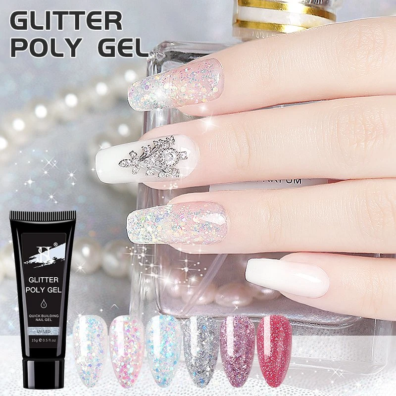 HS OEM/ODM Custom Logo Nail Art Beauty Poligel 120 Colors Shimmer Glitter Acrylic UV Nail Poly Extension Gel