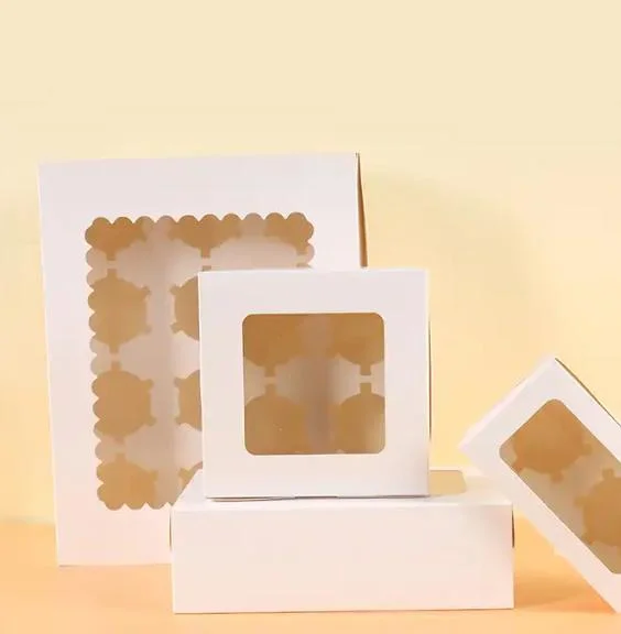 Holes Paper Cupcake Bakery Muffin Cup Cake Packaging Box Container with Window