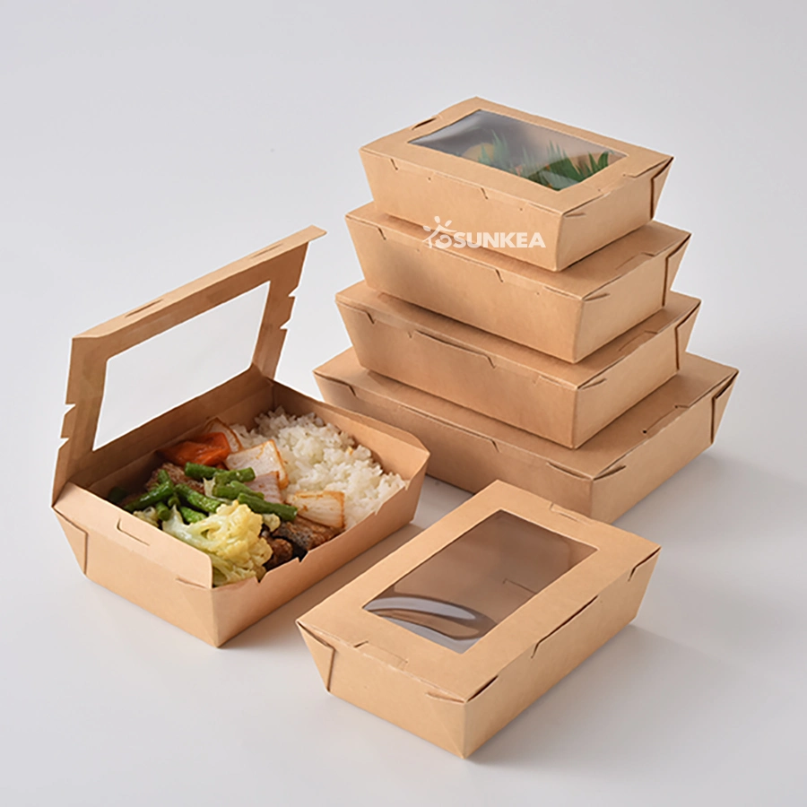 Disposable Tableware Bento Lunch Sandwich Fast Takeaway Packaging Kraft Paper Food Box with Clear Window