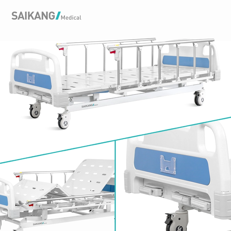 A3K 3 Metal ajustable de 3 funciones de manivela plegable Mobiliario Médico Enfermería Manual del paciente cama de hospital con ruedas