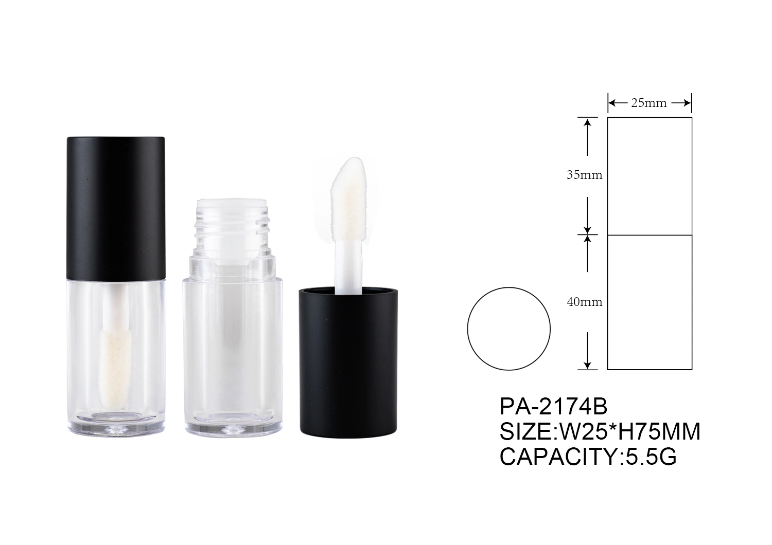 PA-2174b Round Big Concealer Tube Liquid Powder Blusher Plastic Lip Gloss Tube Empty Cosmetic Packaging Liquid Beauty Luxury Fashion Transparent Lip Gloss Tube