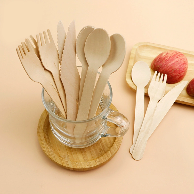Disposable Wooden Spoons Spoon Fork Knife and Paper Set