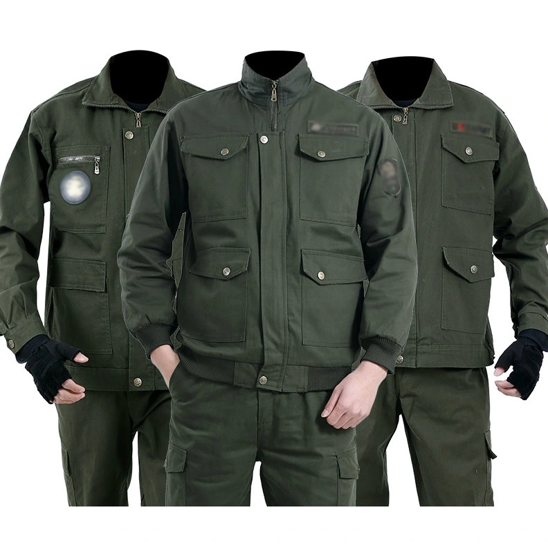 High quality/High cost performance  Custom Logo Workwwear Uniforms 95% Cotton Army-Green Turndown Collar Full Zipper Work Clothes