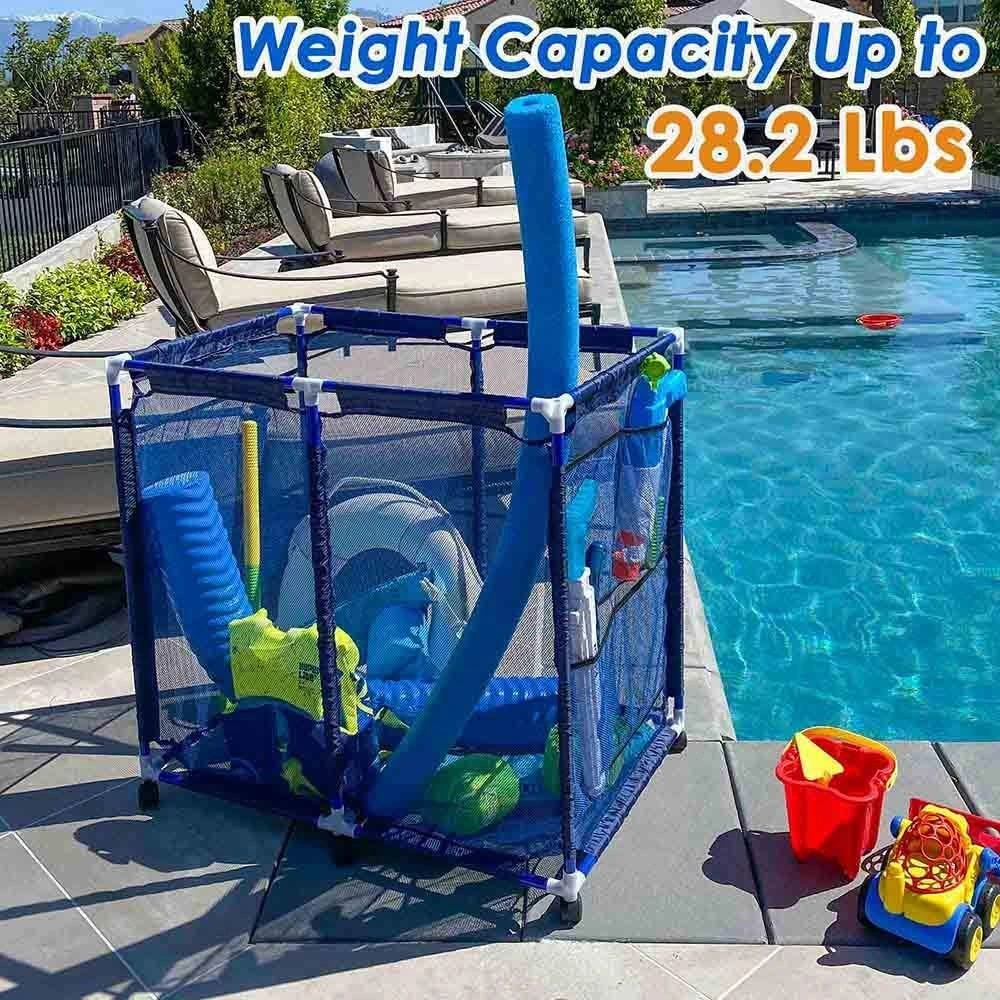 Pool Storage Cart Extra-Large Organizer Swimming Pool Floats Toys, Balls, and Equipment Mesh Rolling Organizer Storage Bin Bl20125