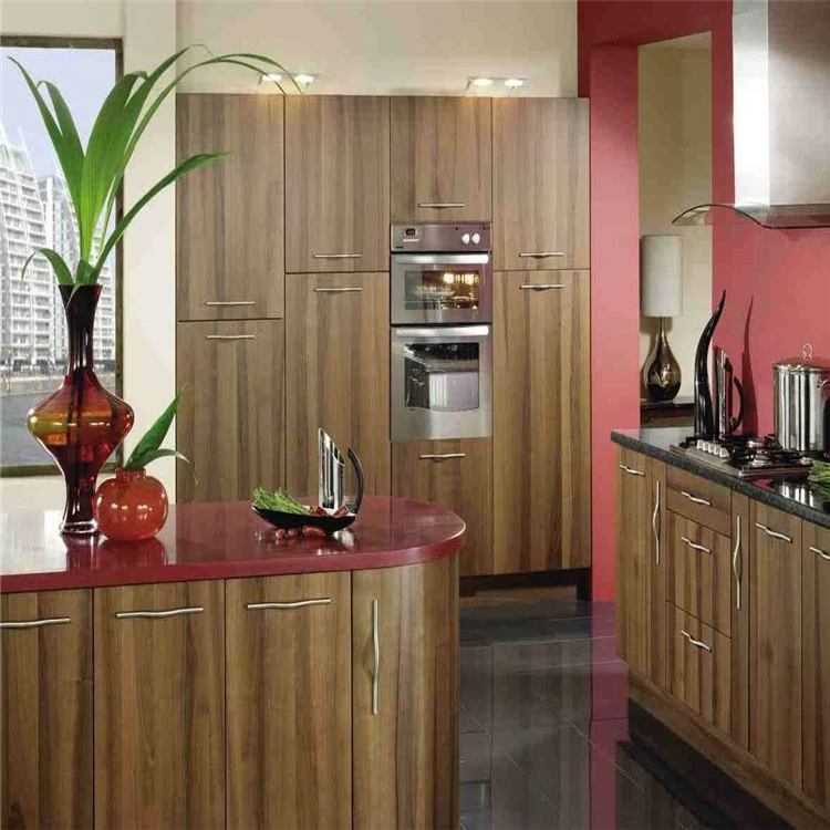 China Supplier Custom Timber Veneer Wood Kitchen Cabinets Trade Modern Fitted Complete Kitchens