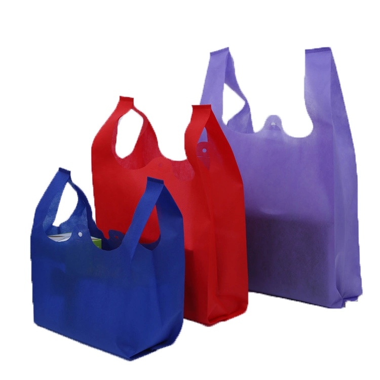 Eco Carry out Bags Retail Supermarket Grocery Shopping Non Woven Vest Bags with Handle Food Packaging