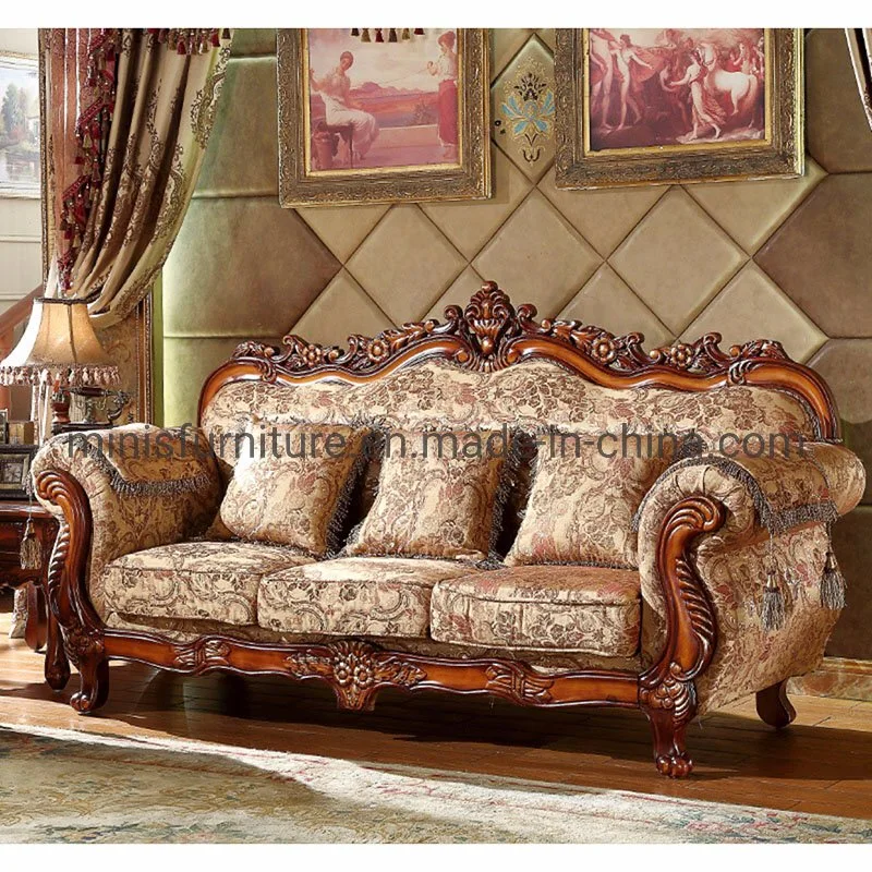 (MN-SF116) Home/Hotel Living Room Furniture Antique Vintage Wood Fabric Sofa Set