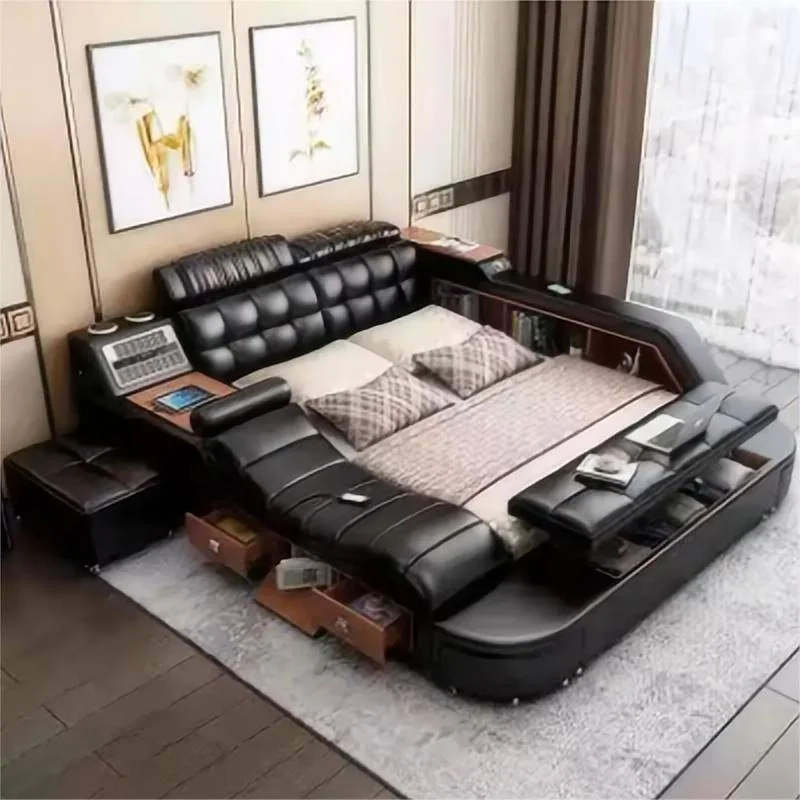 Luxury Leather Smart Bed Multifunctional Bed for Bedroom Furniture Hotel King Size Bed with Storage