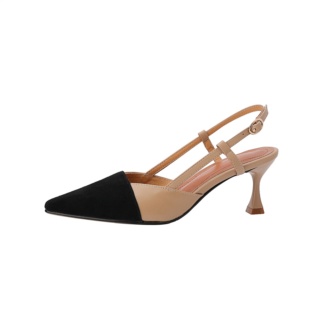 Mix Color Cut-out Slingback Ankle Strap Kitten Heels Women Pumps