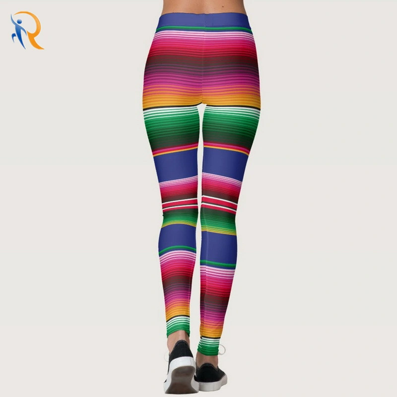 Women Fashion Sexy High Bounce Training Rainbow Line Print Leggings Fitness Exercise Yoga Pants