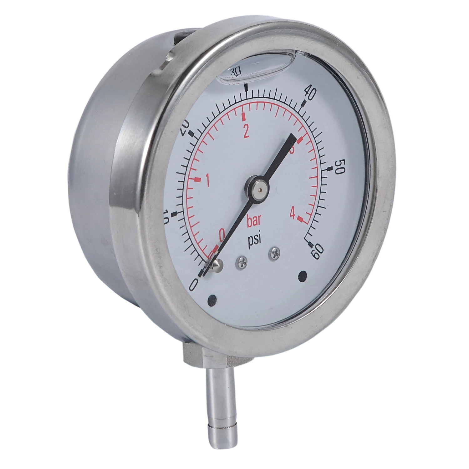 100mm Customized Stainless Steel Fillable Pressure Gauge Tube Stub Connection