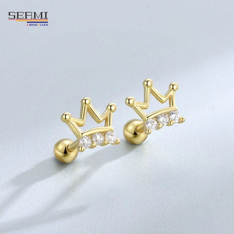 S925 Plata Diamond Hollow Crown Stud Earrings