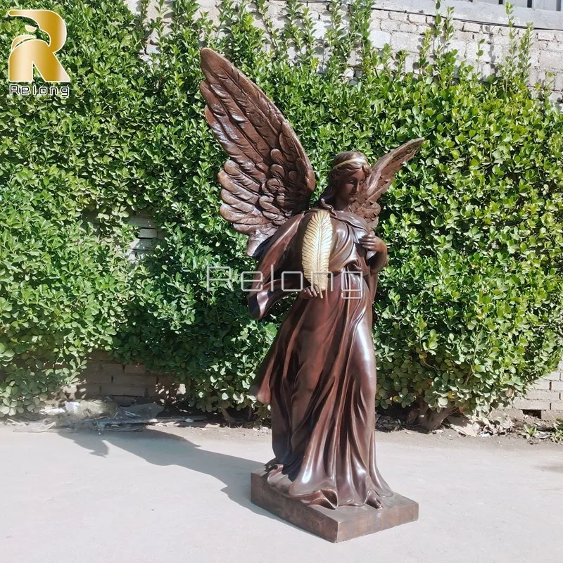 High quality/High cost performance  Outdoor Bronze Casting Guardian Angel Holding Feather Sculpture