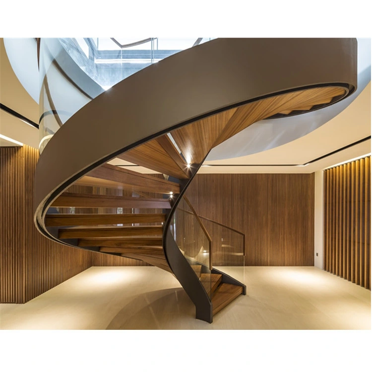 Modern Stainless Steel Handrail Laminated Glass Railing Curved Staircase