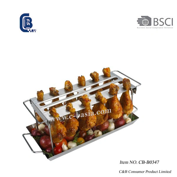 Stainless Steel Grilled Chicken Leg Wing Rack with Drip Pan BBQ Rack