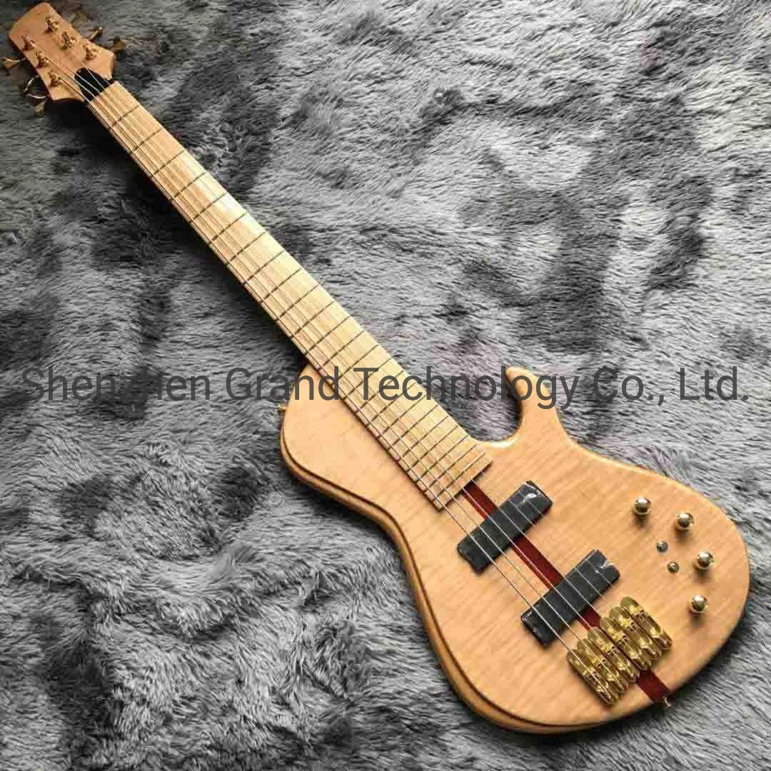 Custom Neck Through Body Flamed Maple Top Ash Body 6 Strings Electric Bass with 940mm Scale Lengthen Ebony Fingerboard