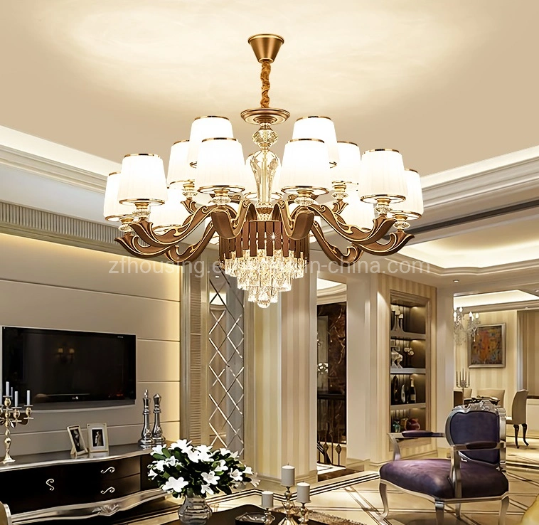 Fashion Crystal Candle Chandelier Pendant LED Light Lamp with Glass Lampshade for Villa Zf-Cl-005