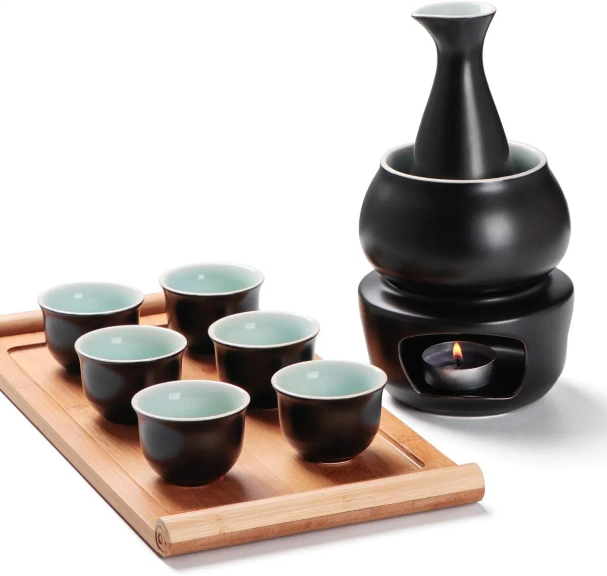 Modernes Keramik Sake Set mit Wärmer &amp; Bamboo Tablett Porzellan Wein Set Saki Trinkflasche