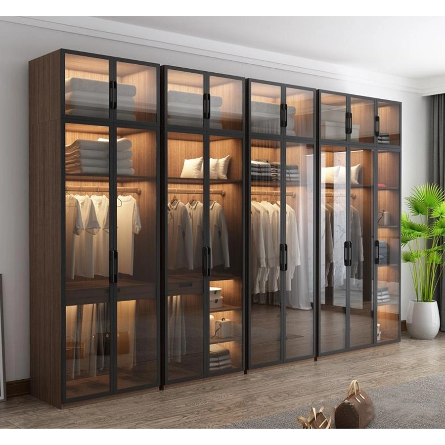 Custom Top Quality Bedroom Furniture Aluminum Glass Modular Modern Walk in Closet Design Bedroom Wardrobe