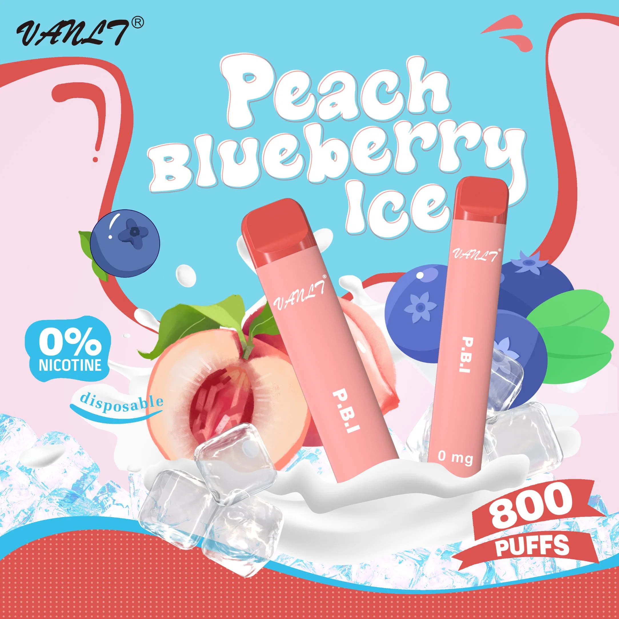 Europe Crazy Selling 800 Puffs Flavored Peach Blueberry Ice E Cigarette