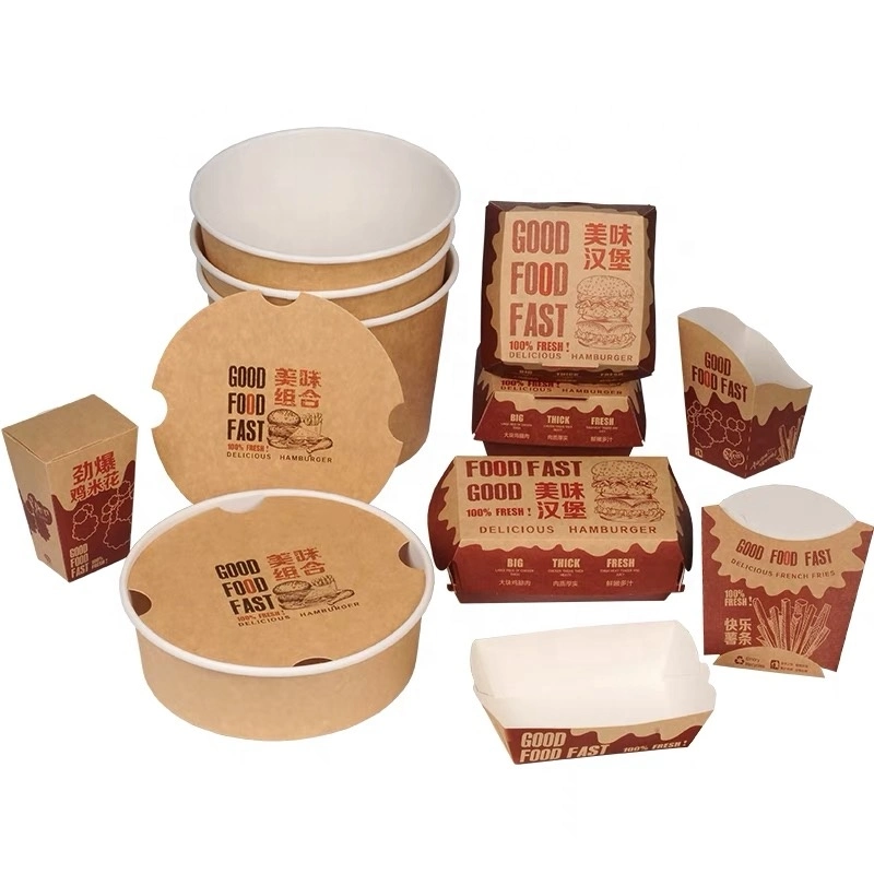 Custom Logo Printed Biodegradable Food Takeaway Kraft Paper Packaging Box