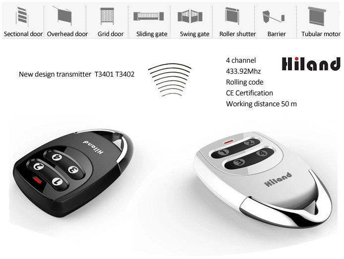 Hiland T3402 con 433.92MHz de frecuencia para puertas automáticas de control remoto