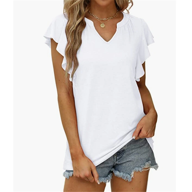 Женские рукава SS New Fashion Amazon Rubled V-Neck с коротким рукавом не накрывает Верхняя одежда для футболки