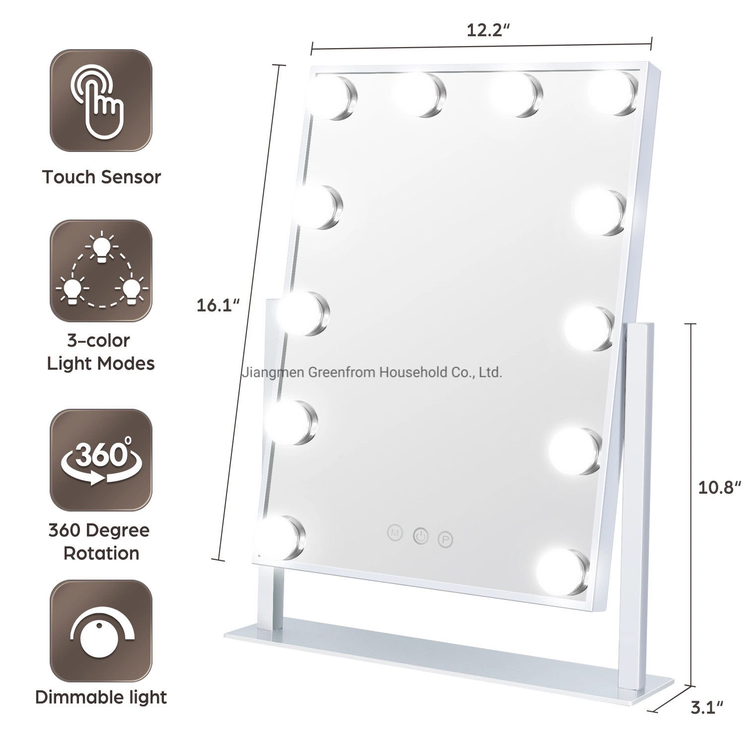 LED Lighted Makeup Table Vanity Mirror with 12 Bulbs