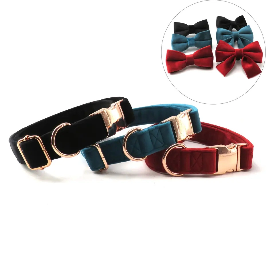 Adjustable Cotton Velvet Pet Collardog with Metal Accessories Buckle