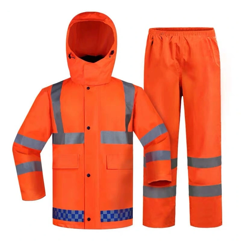 Waterproof Reflective Road Safety Jacket Raincoat Workwear Rainsuit Suit for Adults