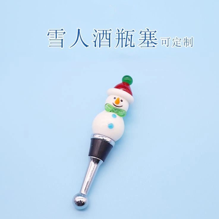 Christmas Decoration Snowman Glass and Stainless Steel Wine Stopper Wine Bottle Lids