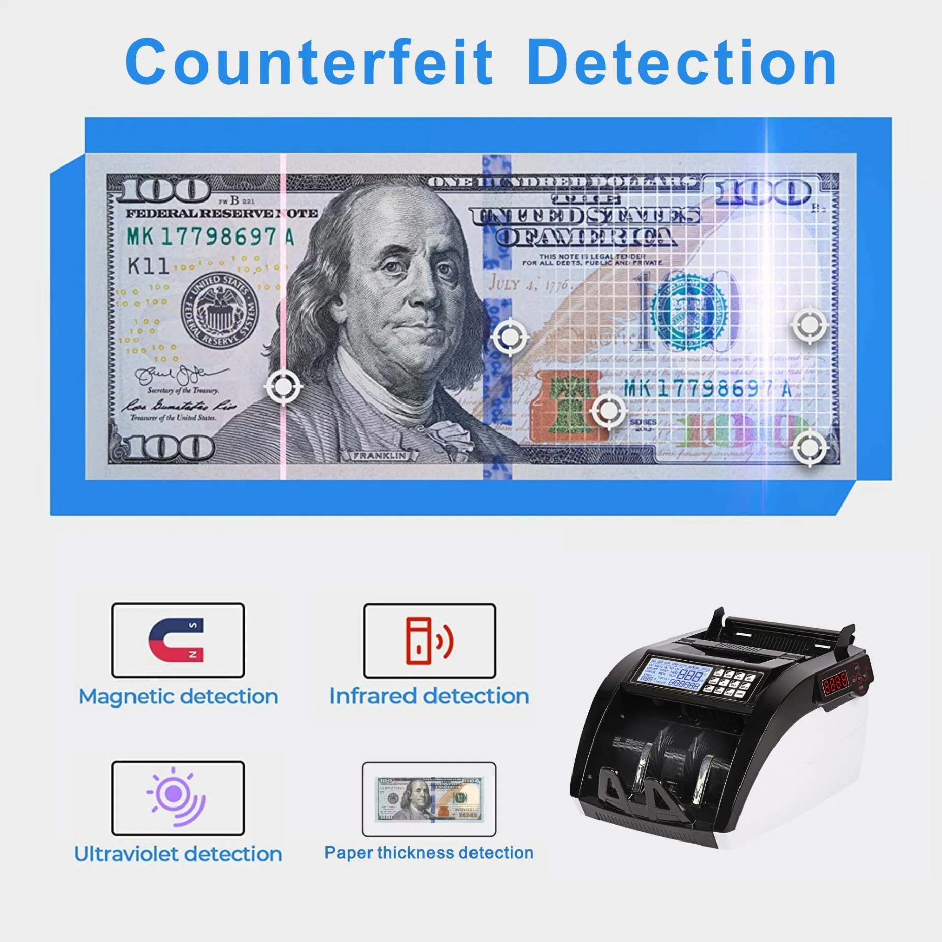 Banknote Counter Financial Equipment Counterfeit Money Detector Bill Counter Contadoras De Monedas Maquina Contar Dinero Detector Falsos