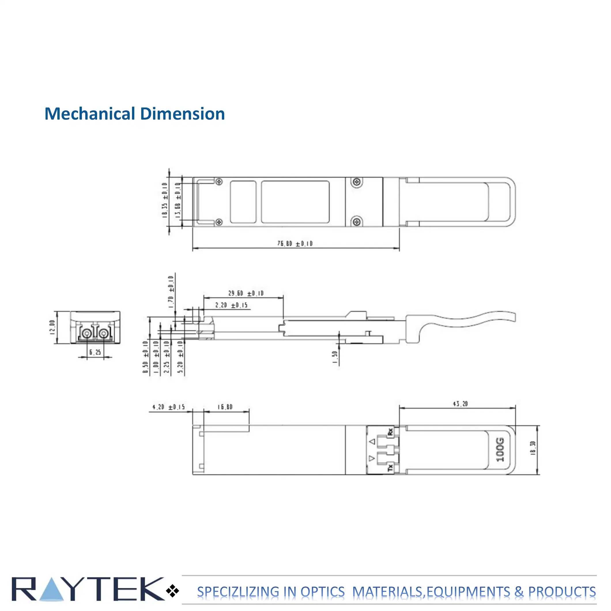 Qsfp28 Lr4 20km Optical Transceiver with Full Real- Time Digital Diagnostic Monitoring