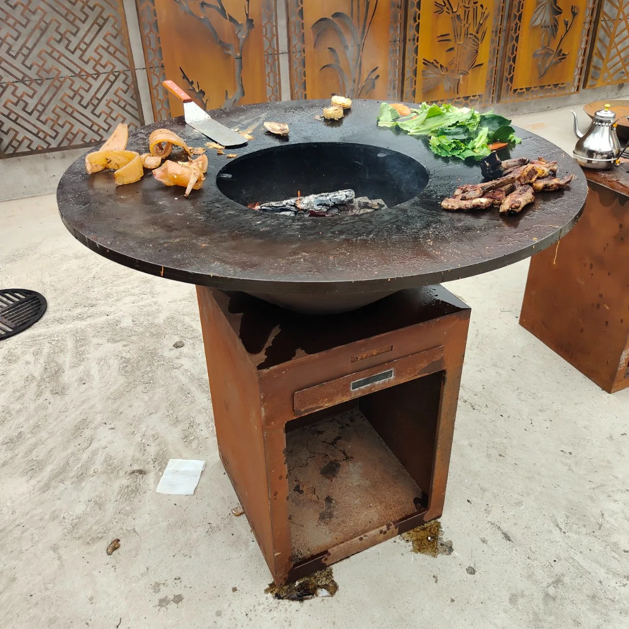 Outdoor Corten Metal Charcoal Grill