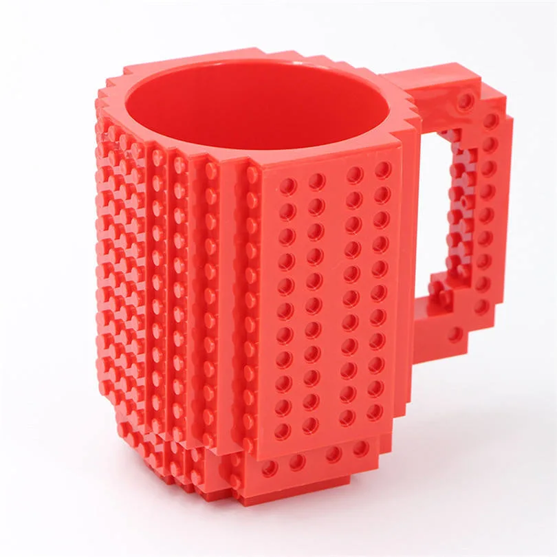 Hot Selling 350ml Cylinder Shape Creative  Brick Mug Eco-Friendly Material DIY Building Blocks Plastic Coffee Cup Mug