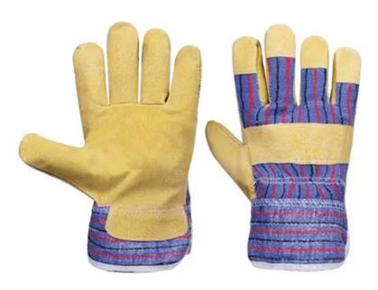 Safety Leather Canvas Back Working Gloves