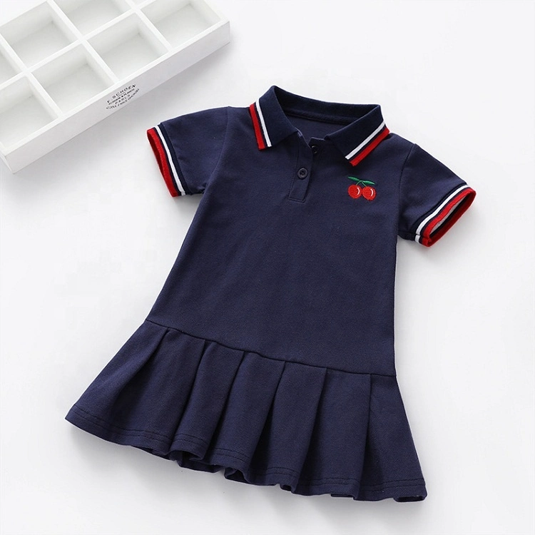 Children Dress Spring Summer Turn-Down Collar Kids Short Sleeve Dresses Toddler Baby Girls Summer Cotton Polo Dress