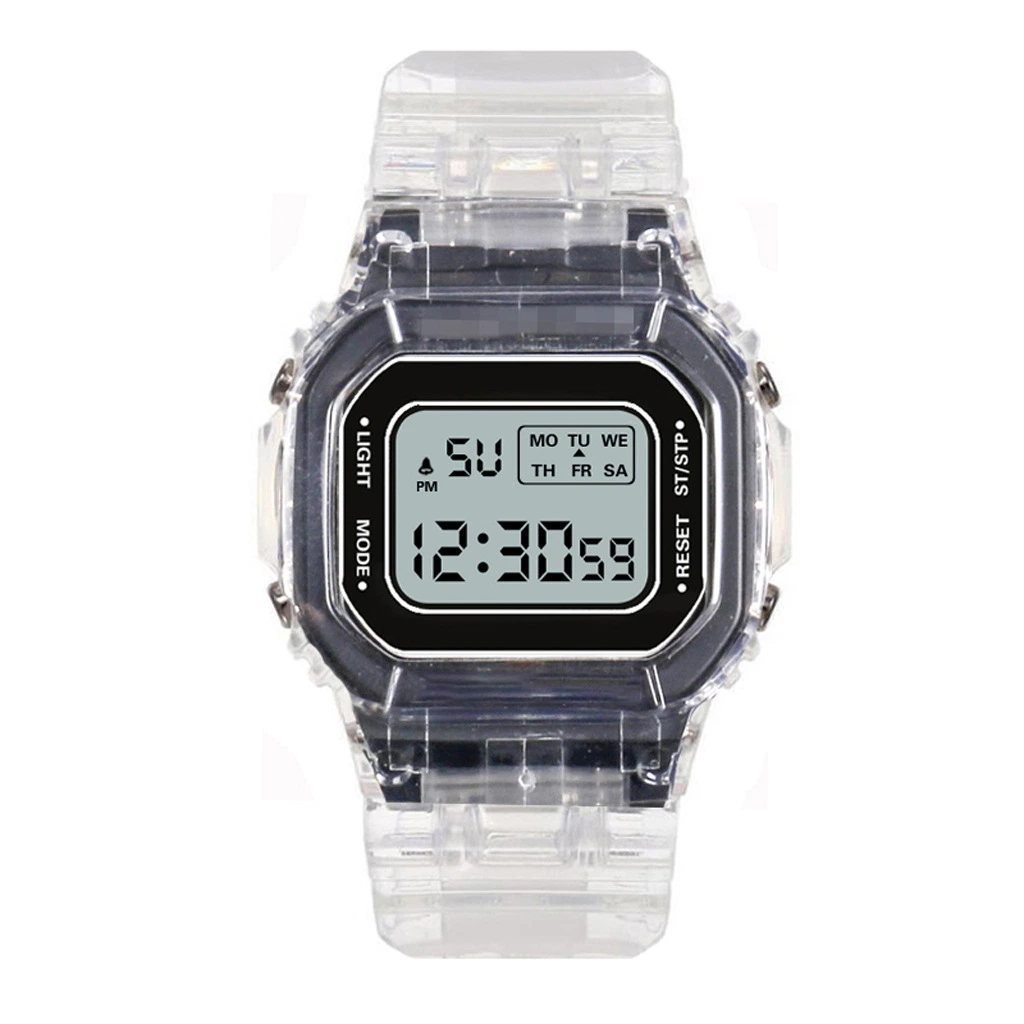 Luminous Alarm Clock Sports Waterproof Multifunctional Transparent Square LED Watch