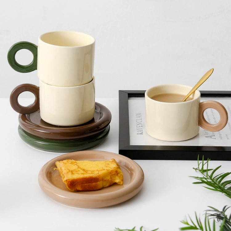 Custom Log Ceramic Coffee Cup Saucer Set Solid Color Coffee Cup European Style Color Coffee Cup Set