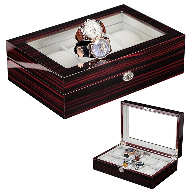 New Luxury 10 Slot Wooden Watch Case with Window and Key