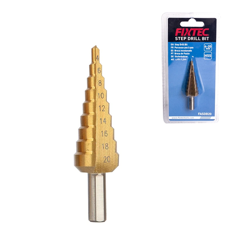 Fixtec Factory Wholesale/Supplier Custom Step Down Cone Titanium Stepped Drill Bit 4-12mm 4-20mm 4-32mm for Metal and Wood