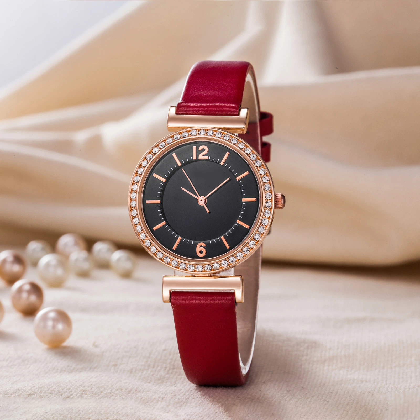 Ladies Luxury Fashion Rose Gold Diamond Quartz Women Watch Wy-17048